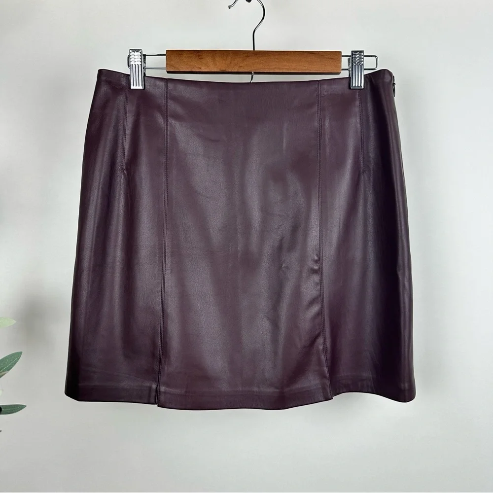 Topshop Faux Leather Mini Skirt Oxblood Slit Y2K Trendy